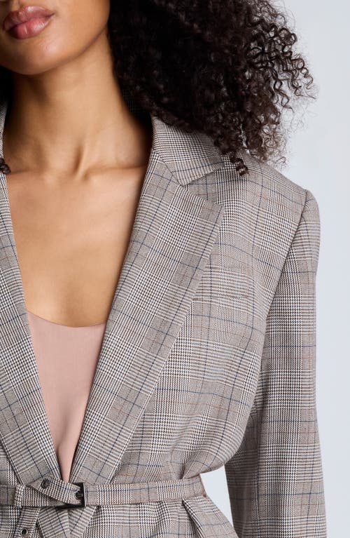 Kenneth Cole Belted Plaid One-button Blazer In Gray