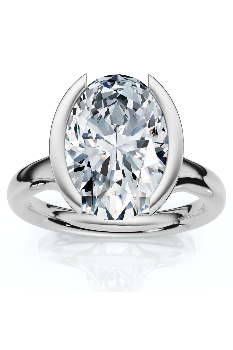 Certified Terresa 3Ct Oval Diamond Engagement Half Bezel Ring Lab Grown, Main, color, 14k White Gold