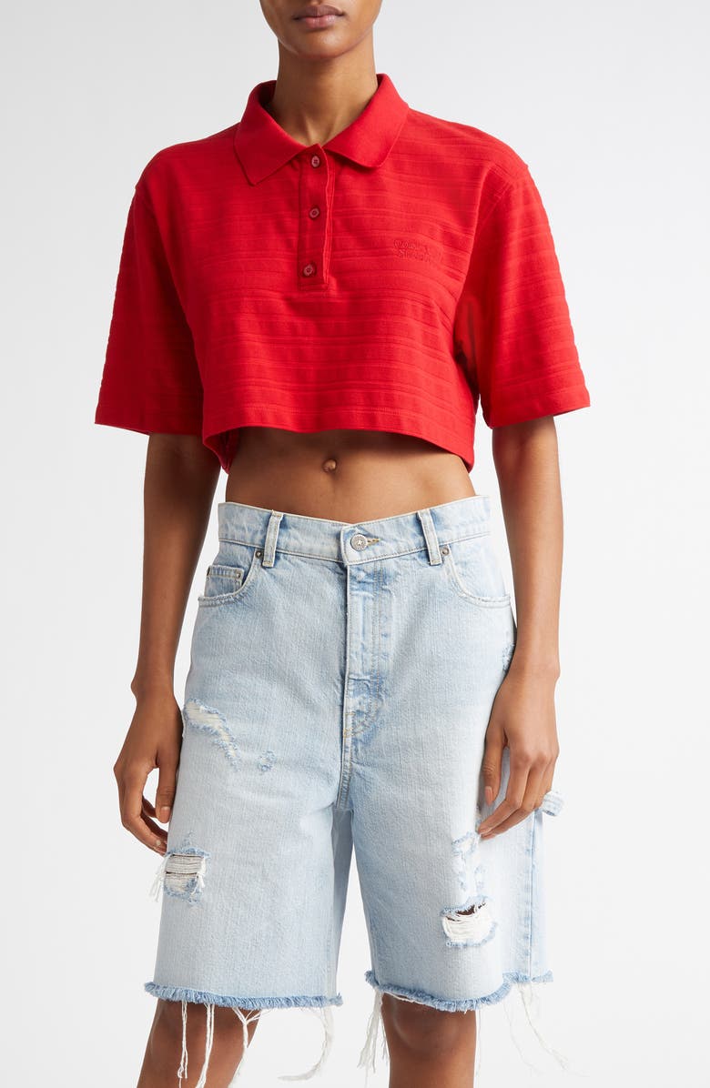Golden Goose Textured Stripe Logo Embroidered Crop Polo, Main, color, Haute Red