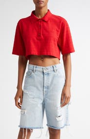 Golden Goose Textured Stripe Logo Embroidered Crop Polo