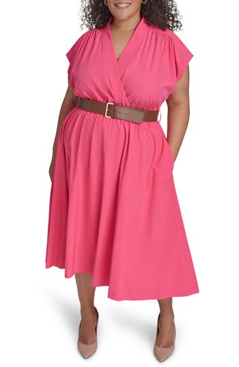 Shop Calvin Klein Comm Belted Midi Shirtdress In Rosebud