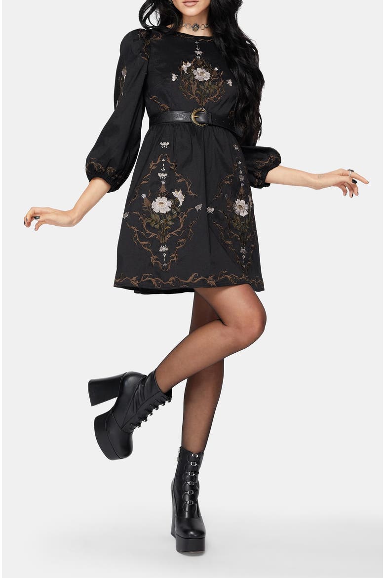 Puff Sleeve Mini Dress, Main, color, Black