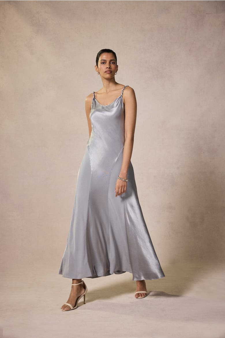 Metallic Satin Midi Slip Dress, Alternate, color, Grey