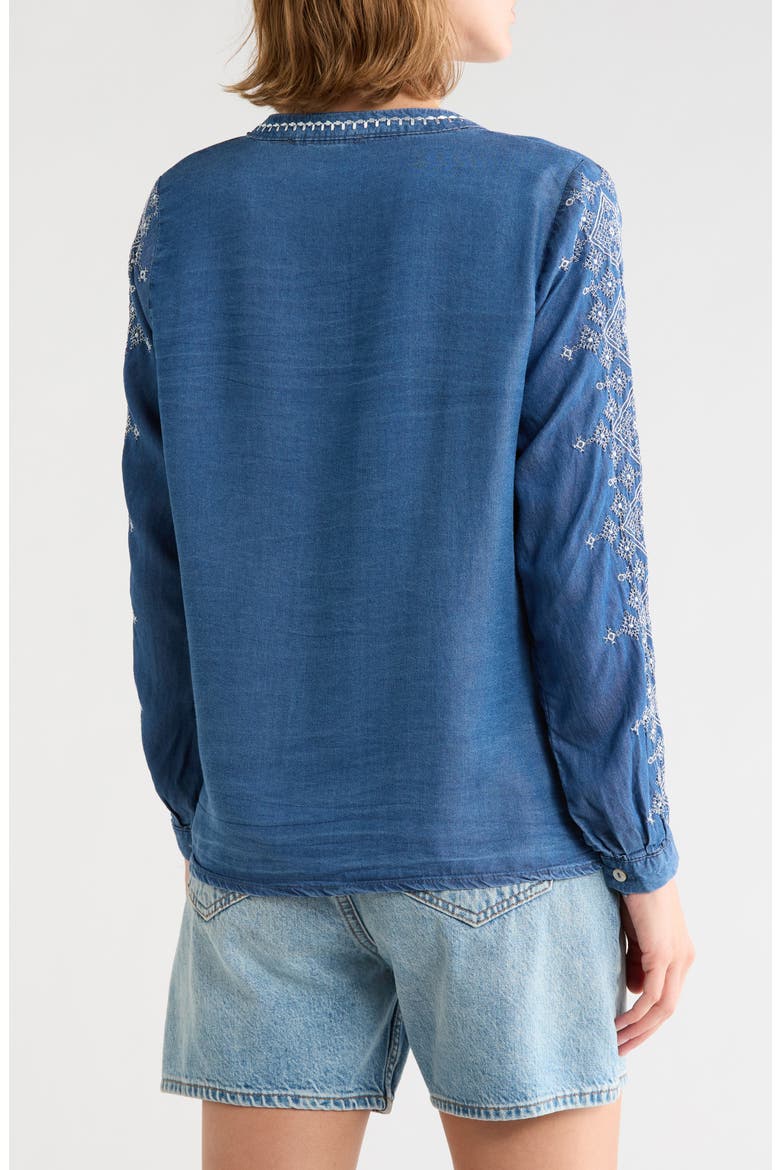 Embroidered Split Neck Tencel Lyocell Top, Alternate, color, DENIM