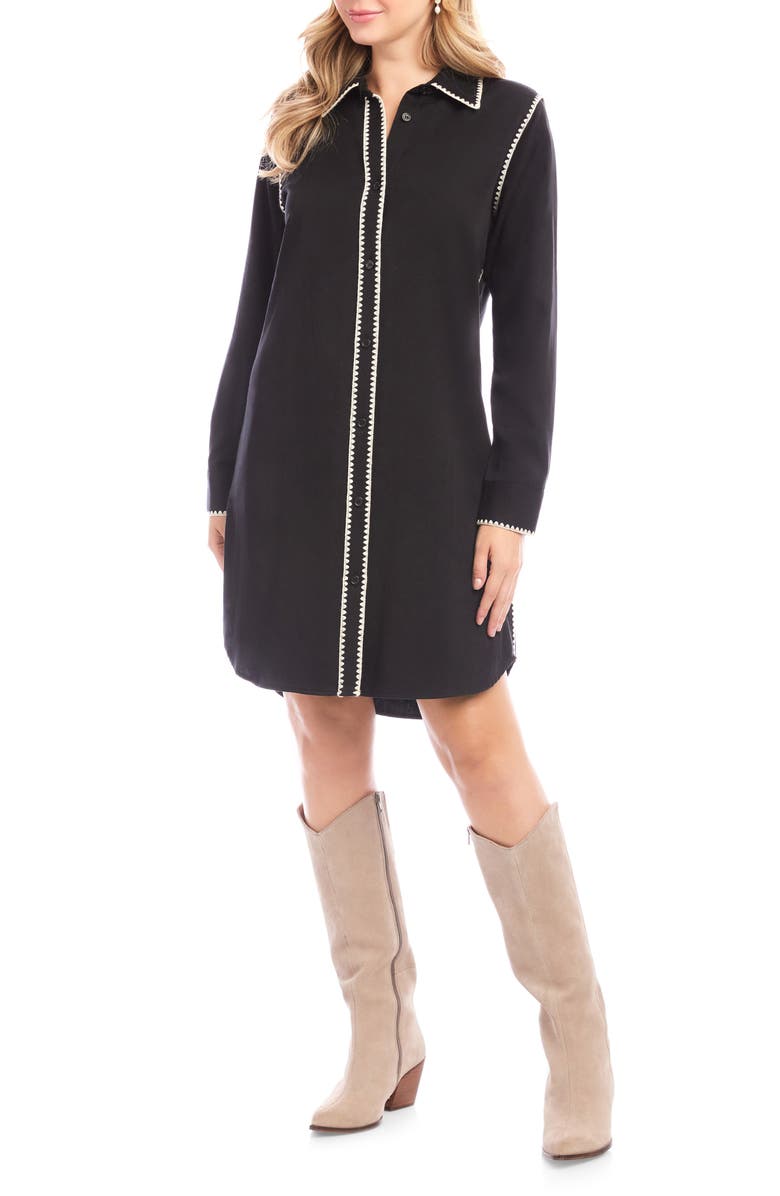 Karen Kane Edge Stitch Long Sleeve Shirtdress, Alternate, color, Black/ Antique Cream