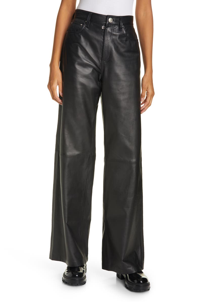 rag & bone High Waist Wide Leg Leather Pants, Main, color, 