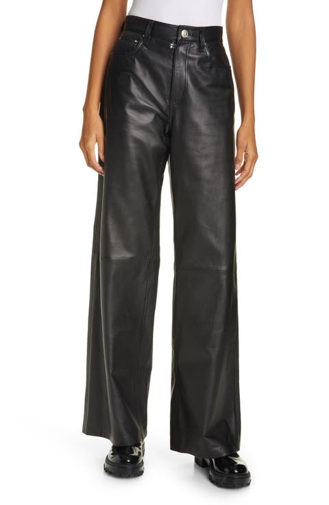 High Waist Wide Leg Leather Pants