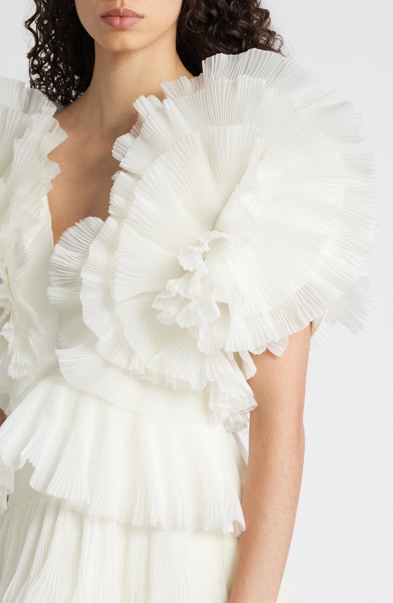 Acler Spenmoss Pleated Ruffle Minidress, Alternate, color, Ivory