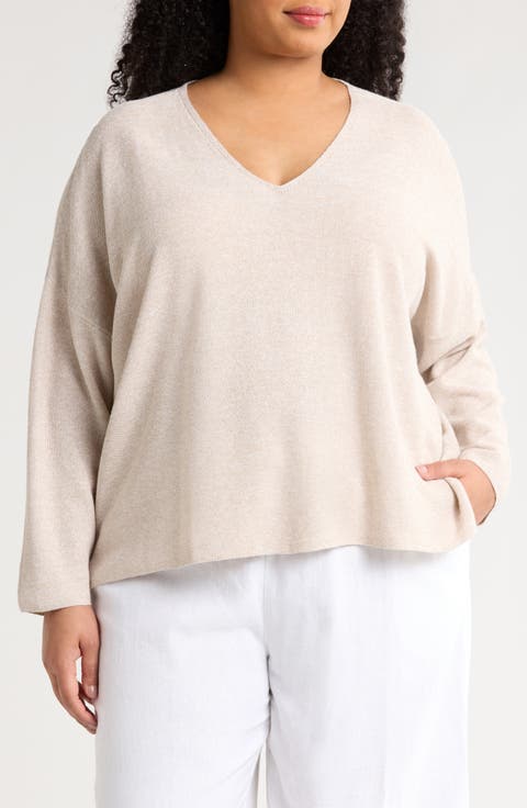 Organic Linen & Organic Cotton V-Neck Sweater (Plus)