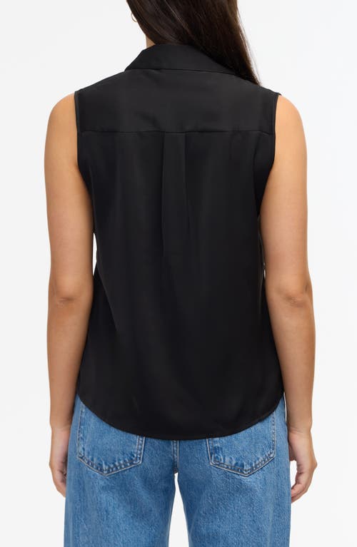 Ellen Tracy Beaded Sleeveless Button-up Shirt In Black