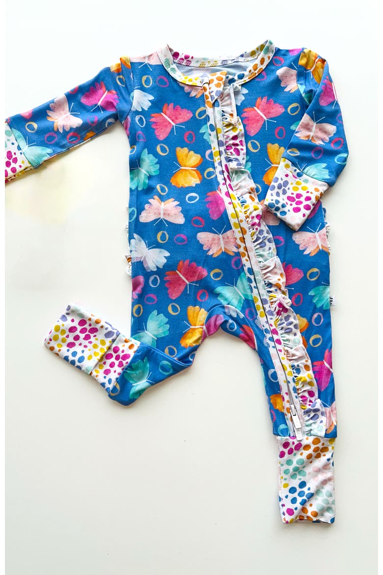 Korrie Ruffle Convertible Footie, Main, color, Butterflies