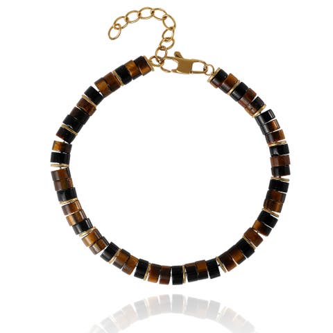 Men's Tiger Eye Heishi Bead Bracelet, Gold-Tone Accents, Adjustable