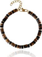 Lucky Brand Men's Tiger Eye Heishi Bead Bracelet, Gold-Tone Accents, Adjustable