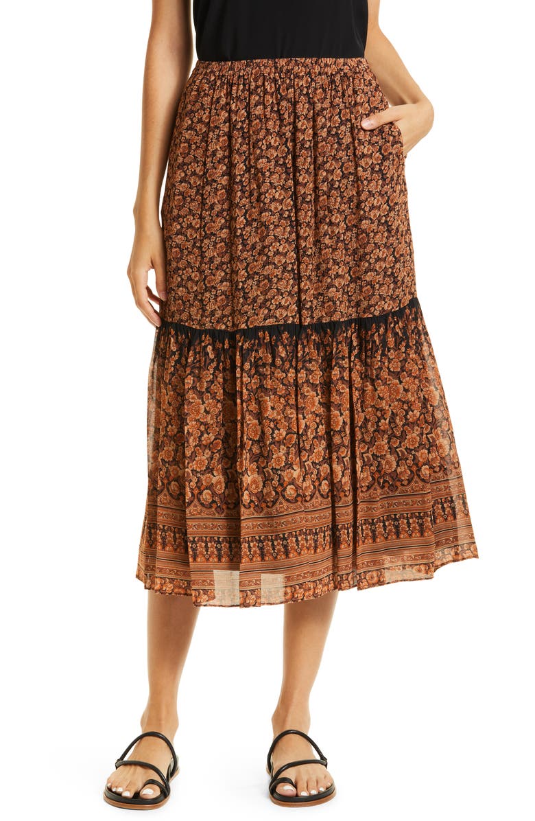 KOBI HALPERIN Charlie Print Ruffle Midi Skirt, Main, color,
