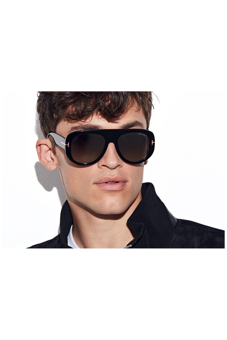 Cecil 55mm Pilot Sunglasses, Alternate, color, SHINY BLACK / BROWN MIRROR