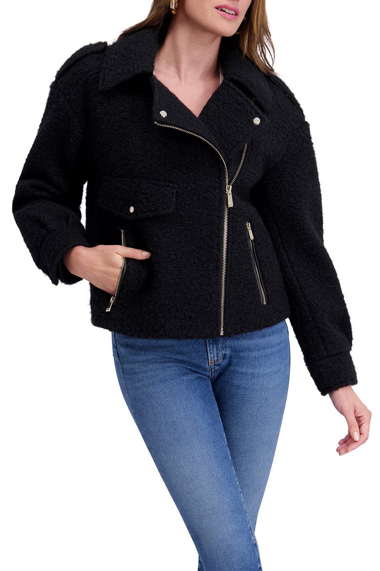 Bouclé Moto Jacket, Alternate, color, BLACK