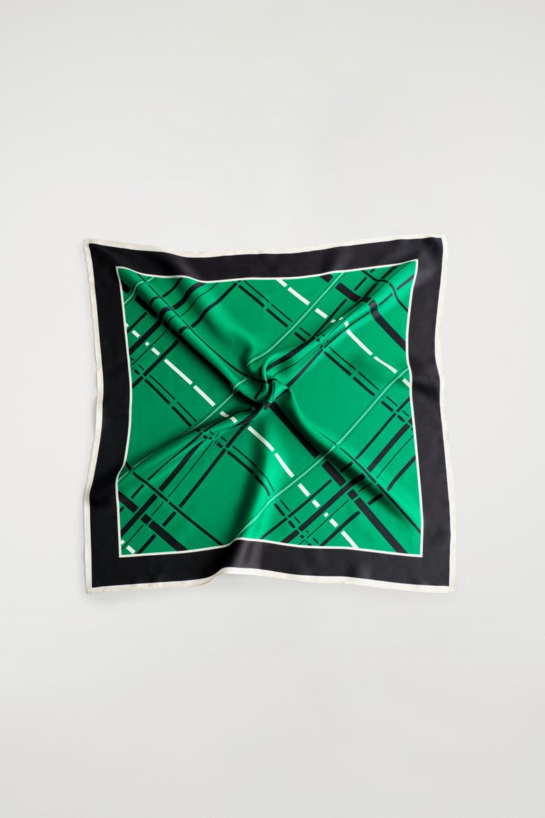 Plaid Silk Scarf, Main, color, GREEN / BLACK / PLAID