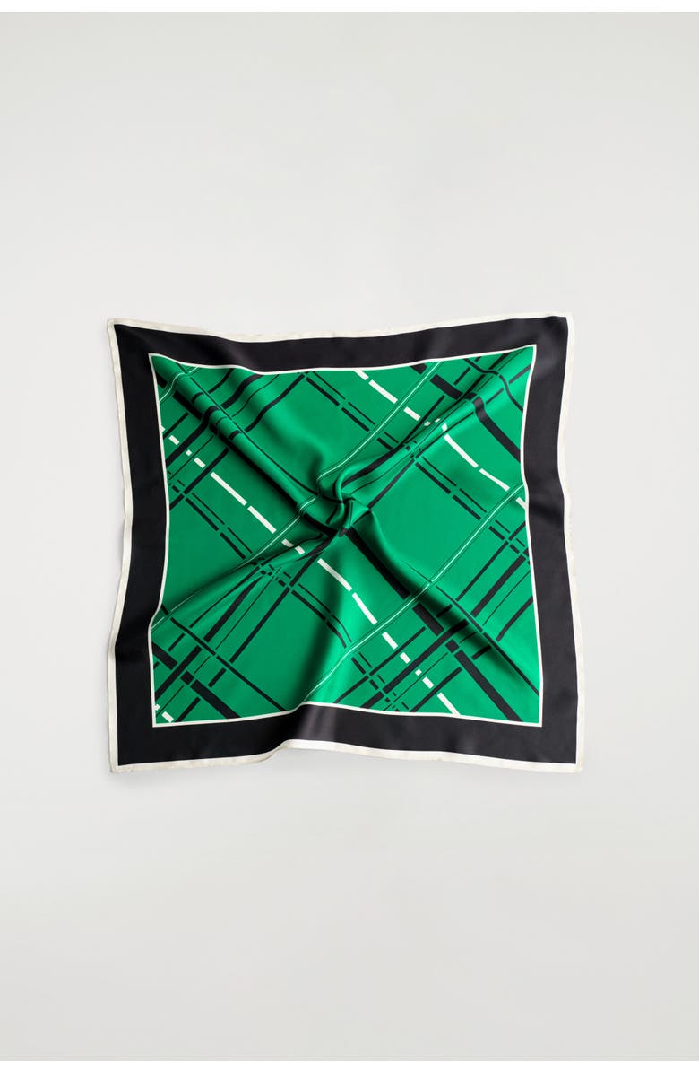 COS Plaid Silk Scarf, Main, color, Green / Black / Plaid