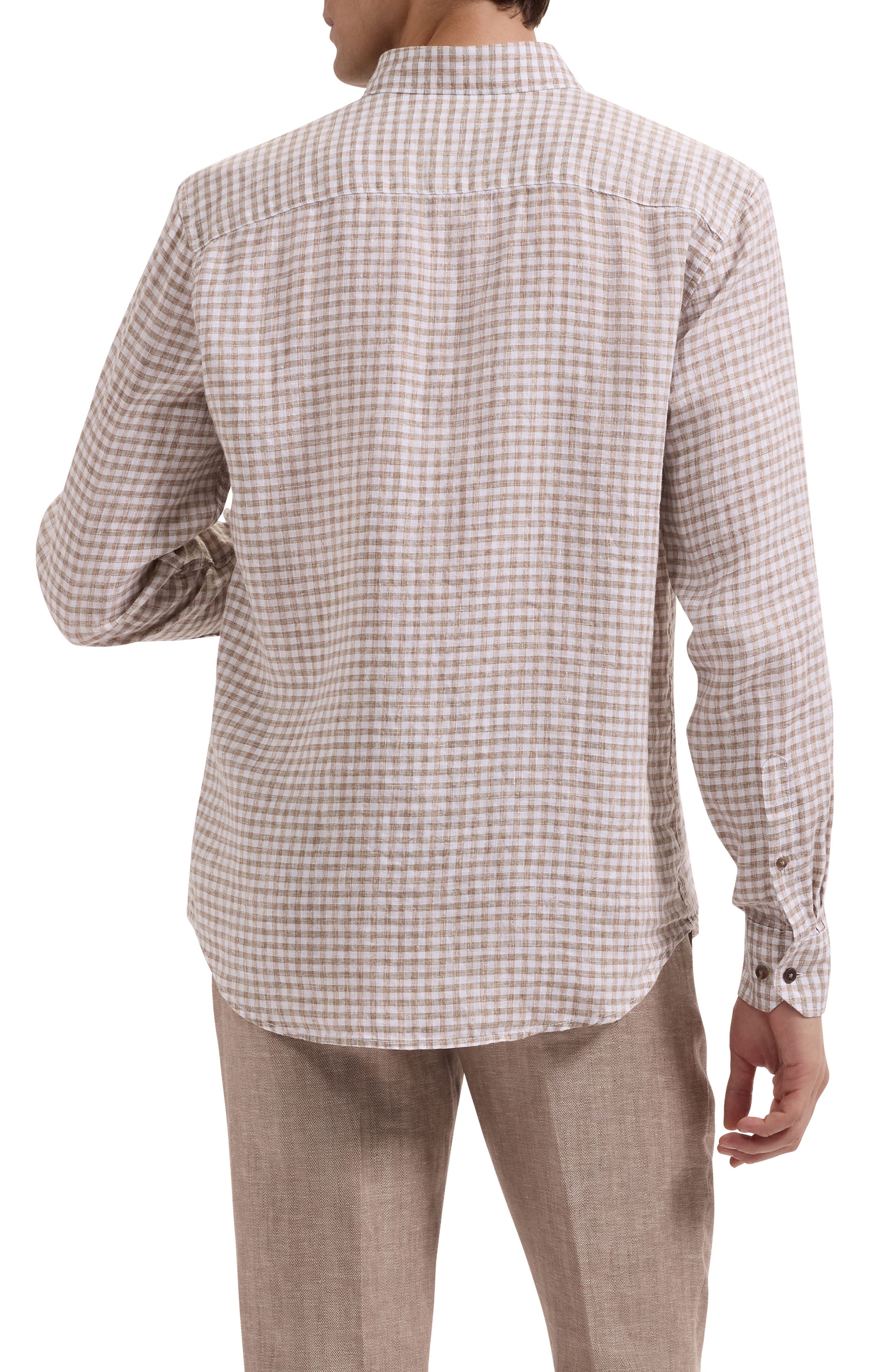 Karl Shaped Fit Gingham Check Linen Button-Up Shirt - image 2