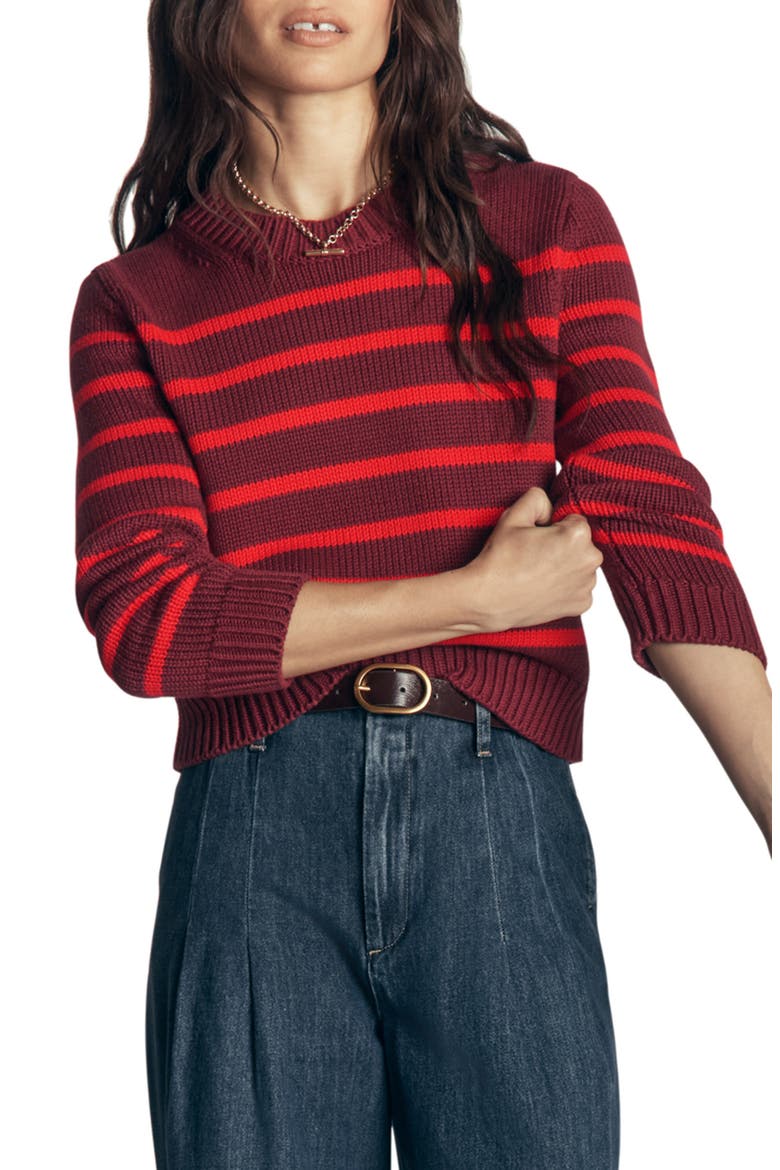 Lucy Chunky Cotton Sweater, Main, color, CHESTNUT, POPPY RED STRIPE