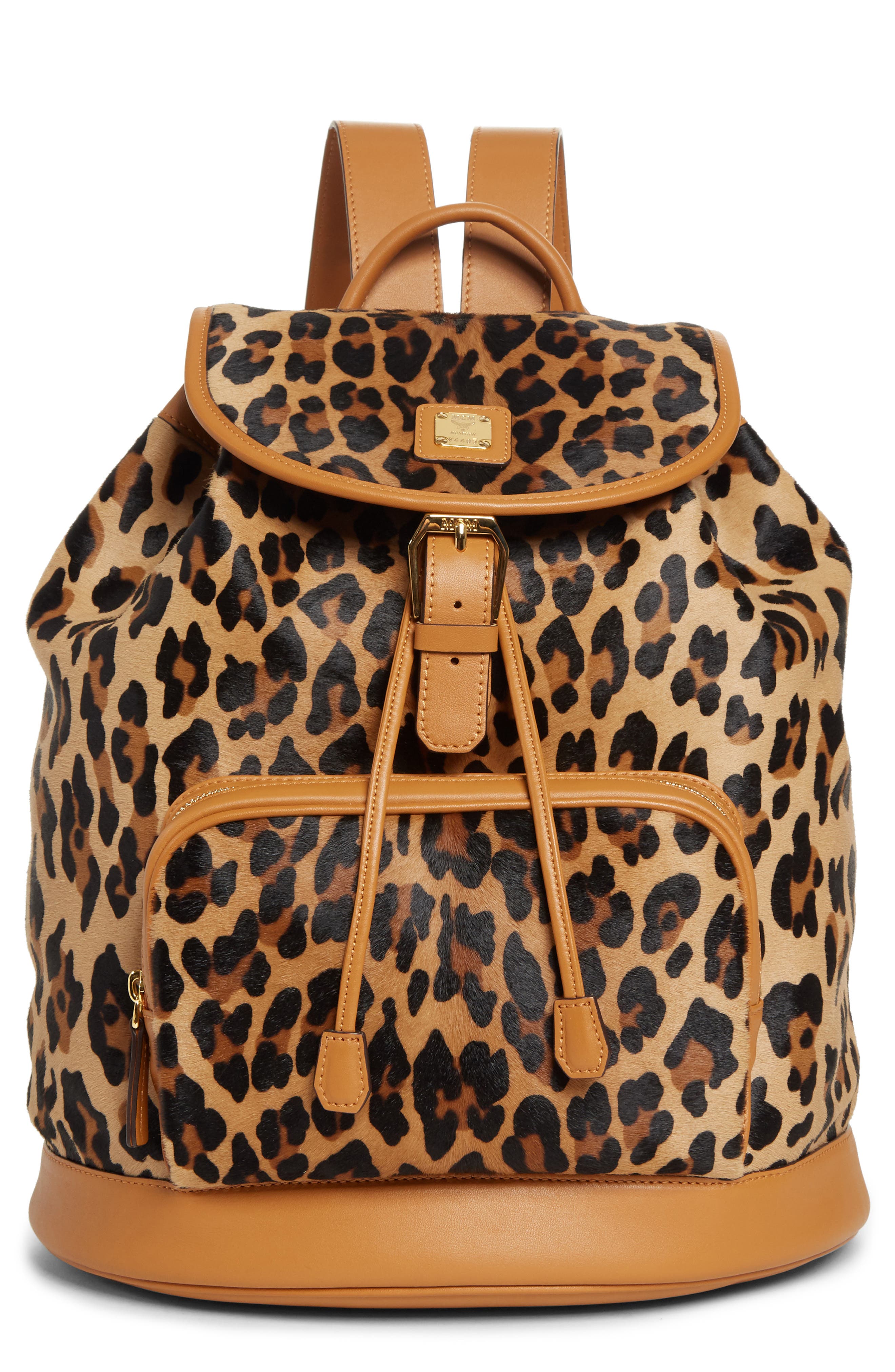 MCM Medium Leopard Backpack, Main, color, 