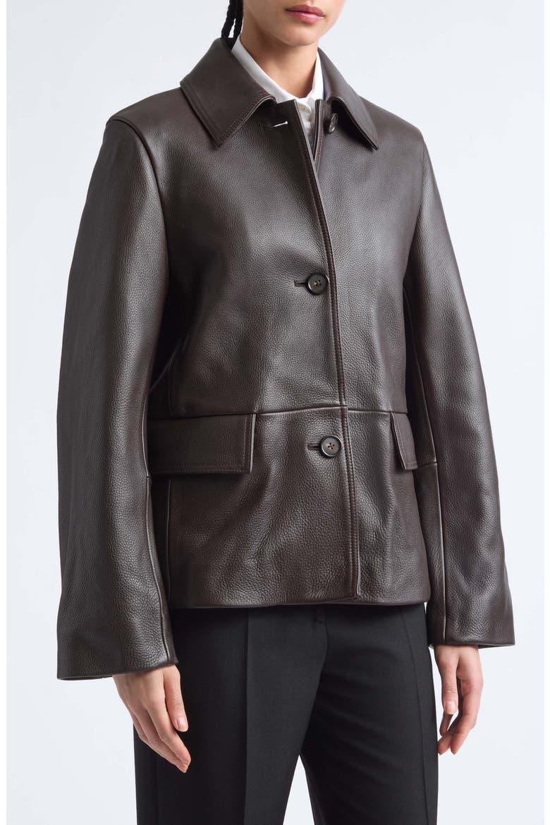 Grained Leather Jacket, Alternate, color, DARK BROWN