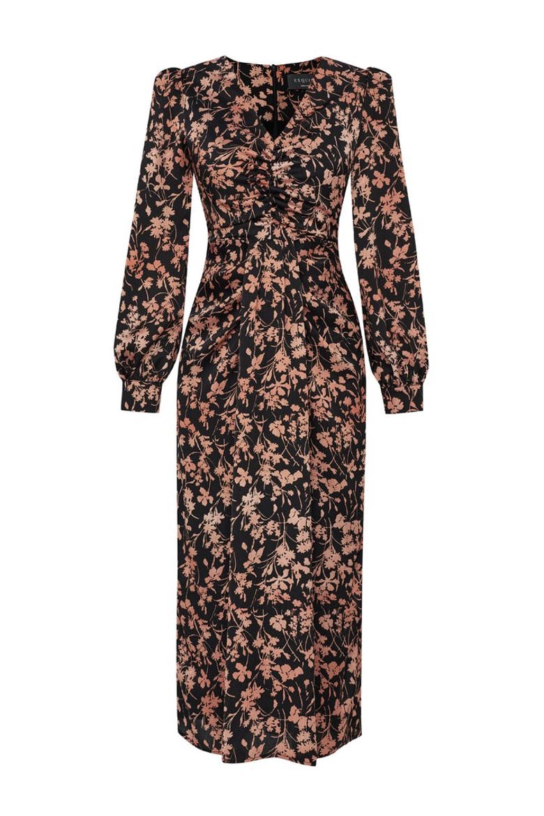 Floral Print V Neck Waist Fit Midi Dress, Alternate, color, MULTICOLOR
