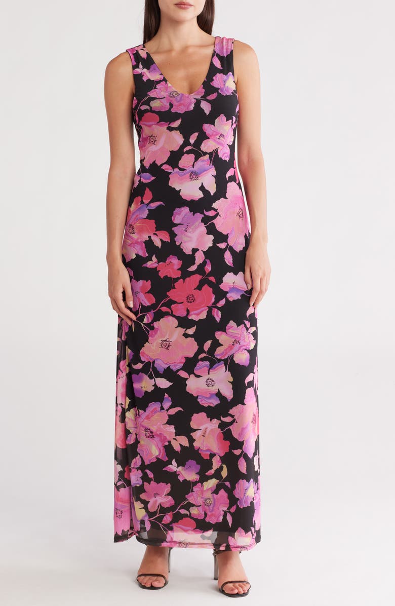AFRM LOS ANGELES Earhart Sleeveless Mesh Maxi Dress, Main, color, Pink Marble Bloom