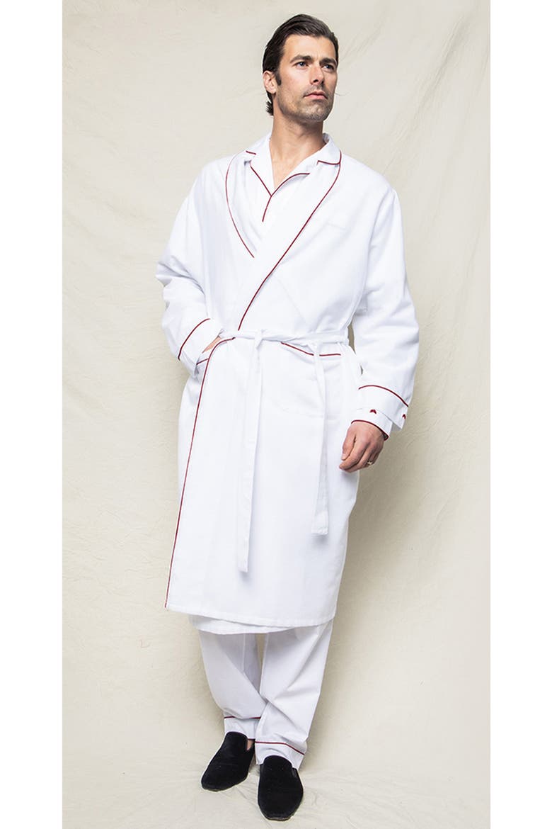 Contrast Piping Cotton Robe, Alternate, color, WHITE