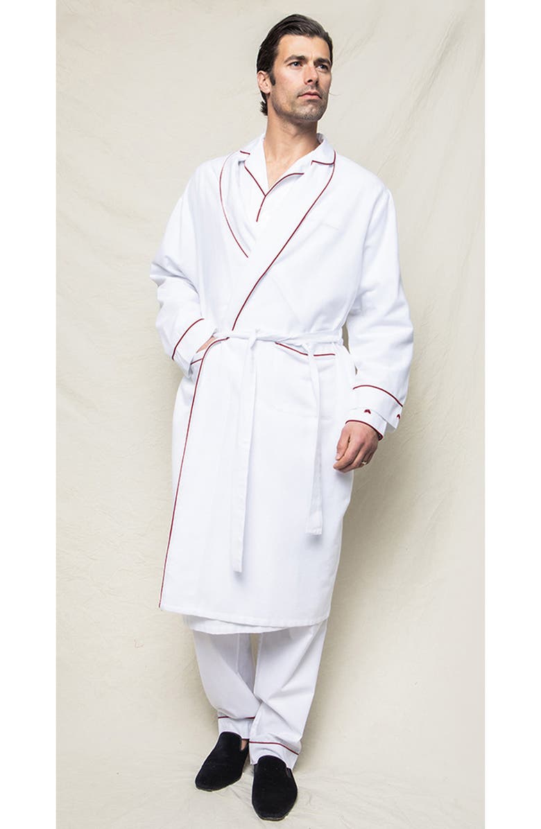 Petite Plume Contrast Piping Cotton Robe, Alternate, color, White