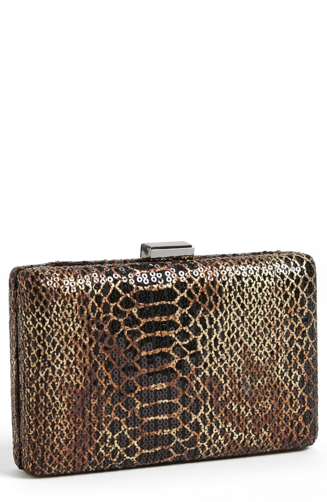 Natasha Couture Sequin Snake Embossed Clutch, Main, color, BLACK/ BRONZE