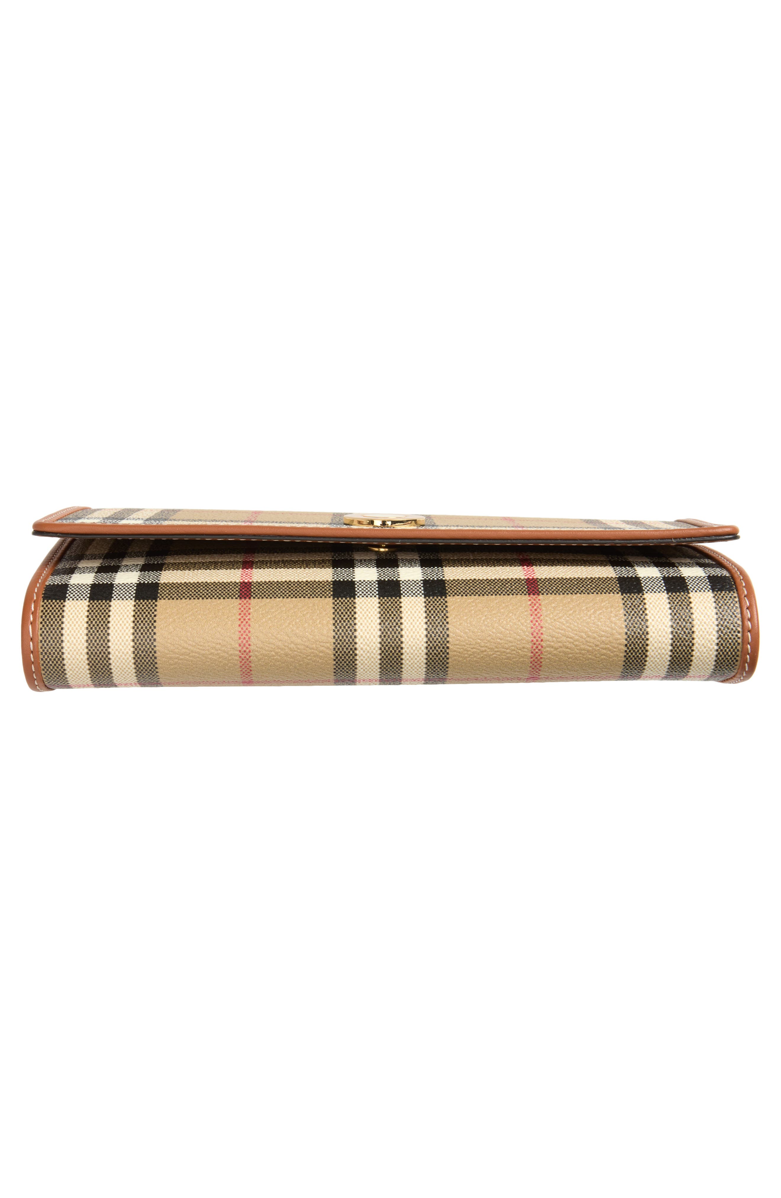 Hannah Check Coated Canvas Wallet on a Chain, Alternate, color, VNTG CHK/ BRIAR BROWN