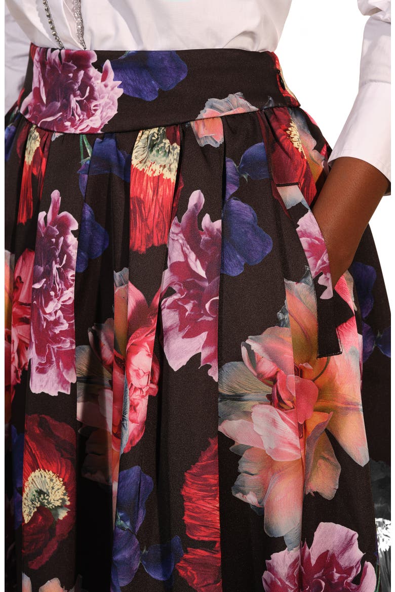 Pleated Satin Midi Skirt, Alternate, color, FLEUR NOCTURNE