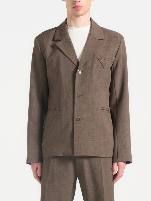 Bastien Single Breasted Hatched Tailored Suit Jacket