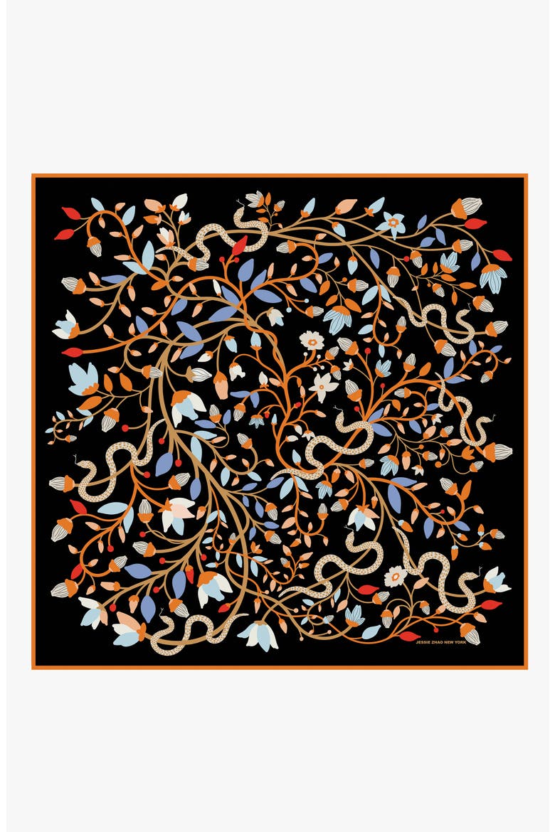 Double Sided Wool Silk Scarf Of Night's Enchanted Garden, Main, color, Black