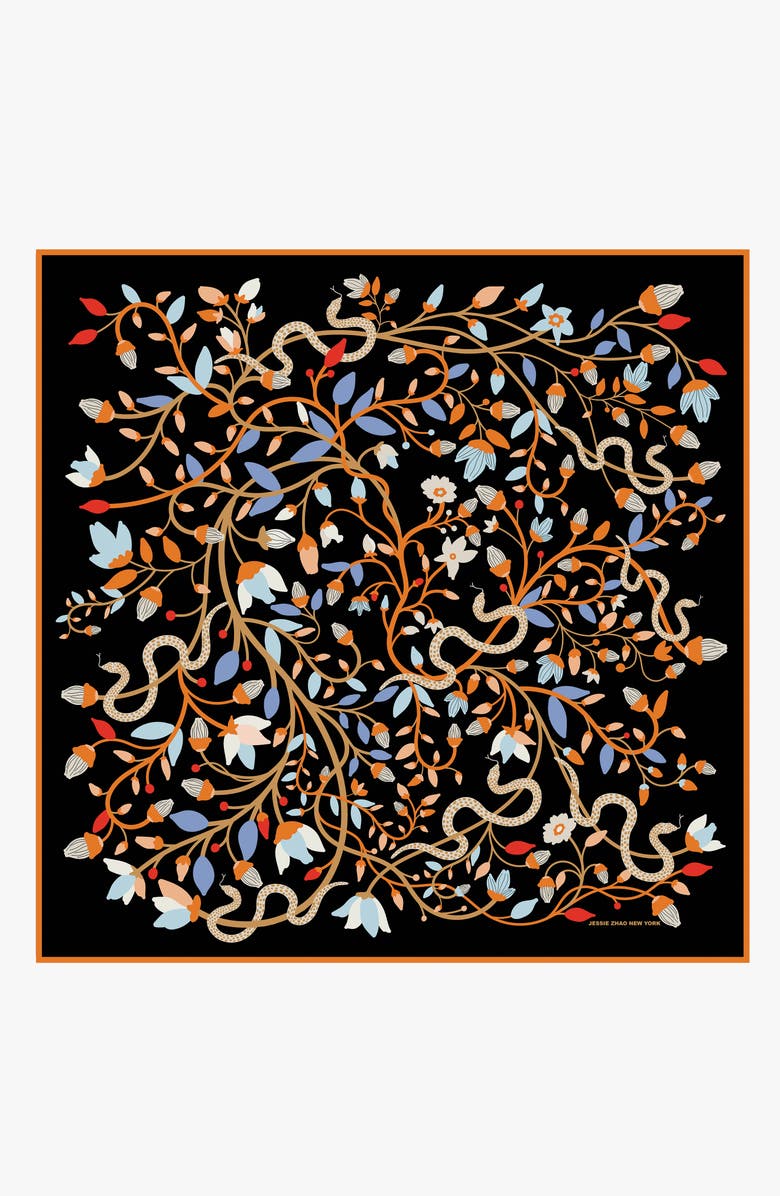 Jessie Zhao New York Double Sided Wool Silk Scarf Of Night's Enchanted Garden, Main, color, Black