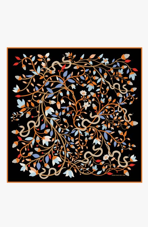 Double Sided Wool Silk Scarf Of Night's Enchanted Garden