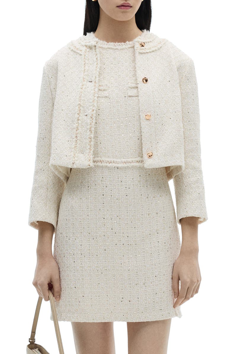 MANGO Jewel Button Metallic Tweed Jacket, Main, color, 