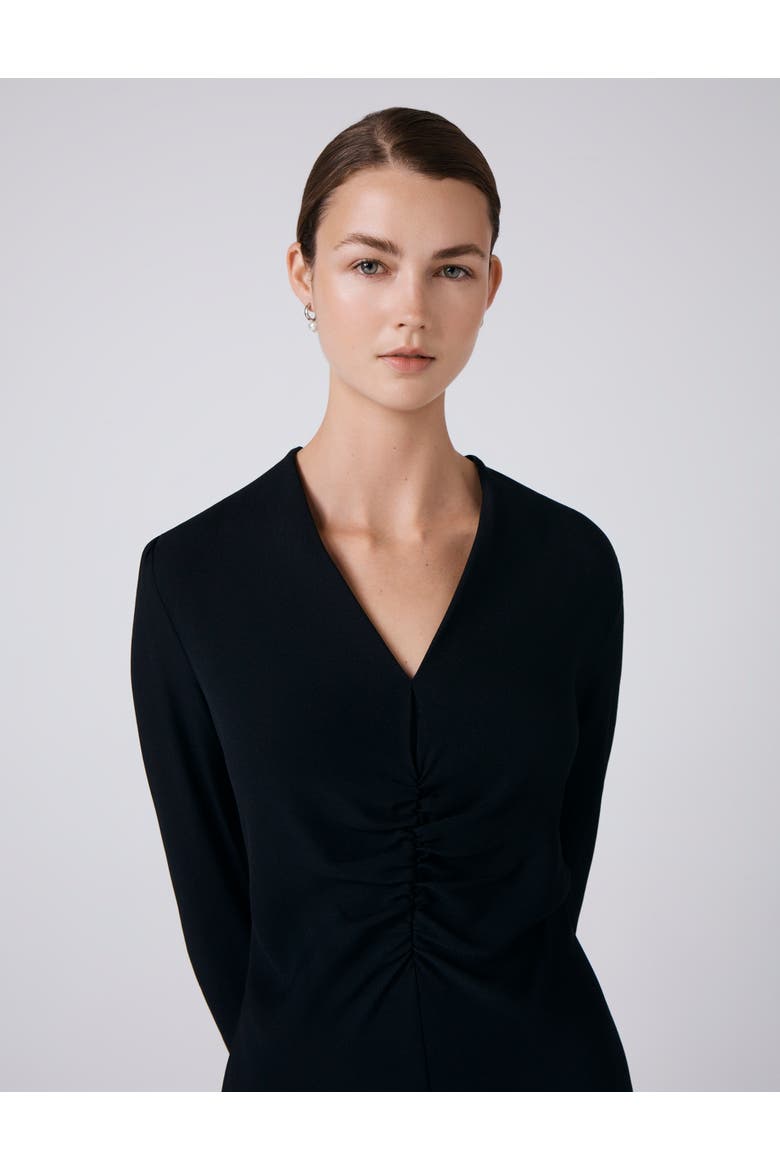 Cecelia Crepe V Neck Midi Dress, Alternate, color, Black