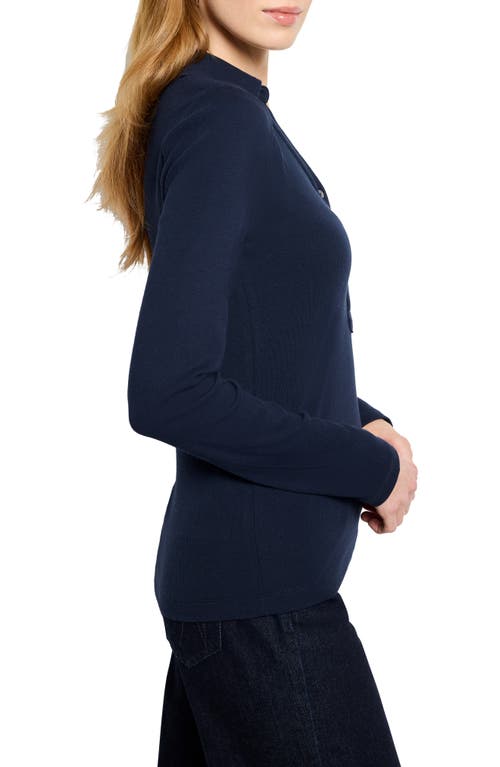 Nic + Zoe Nic+zoe Perfect Knit Rib Long Sleeve Polo In Blue