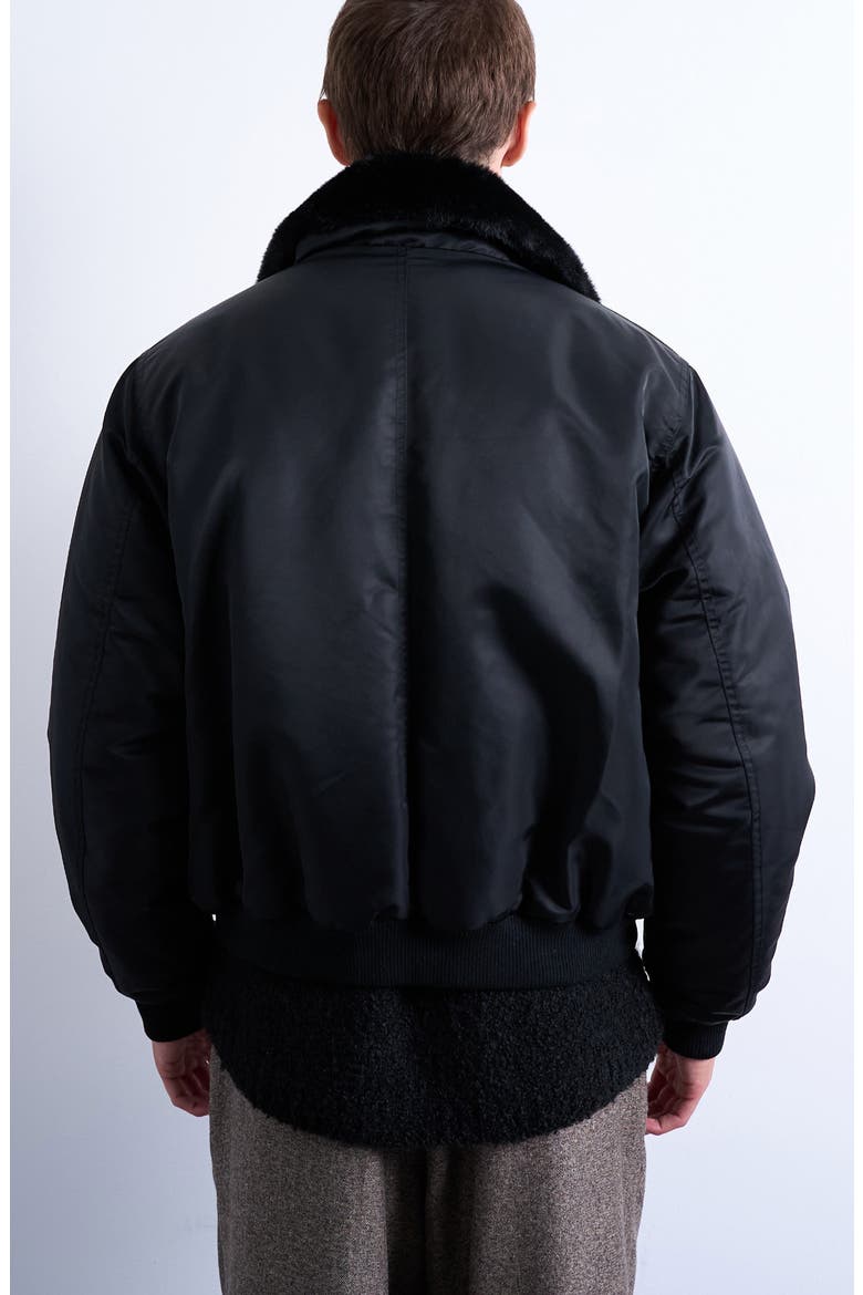 Faux Fur Collar Bomber Jacket, Alternate, color, BLACK
