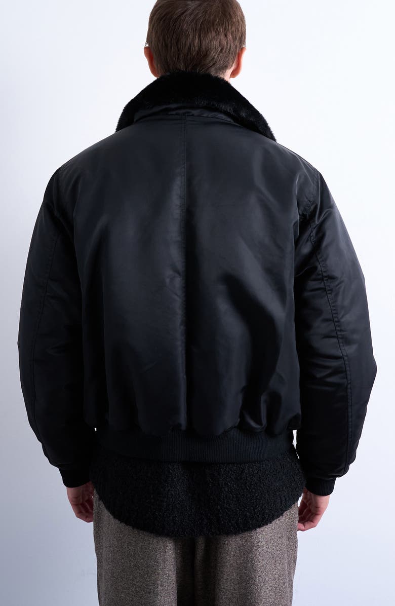 Topman Faux Fur Collar Bomber Jacket, Alternate, color, Black