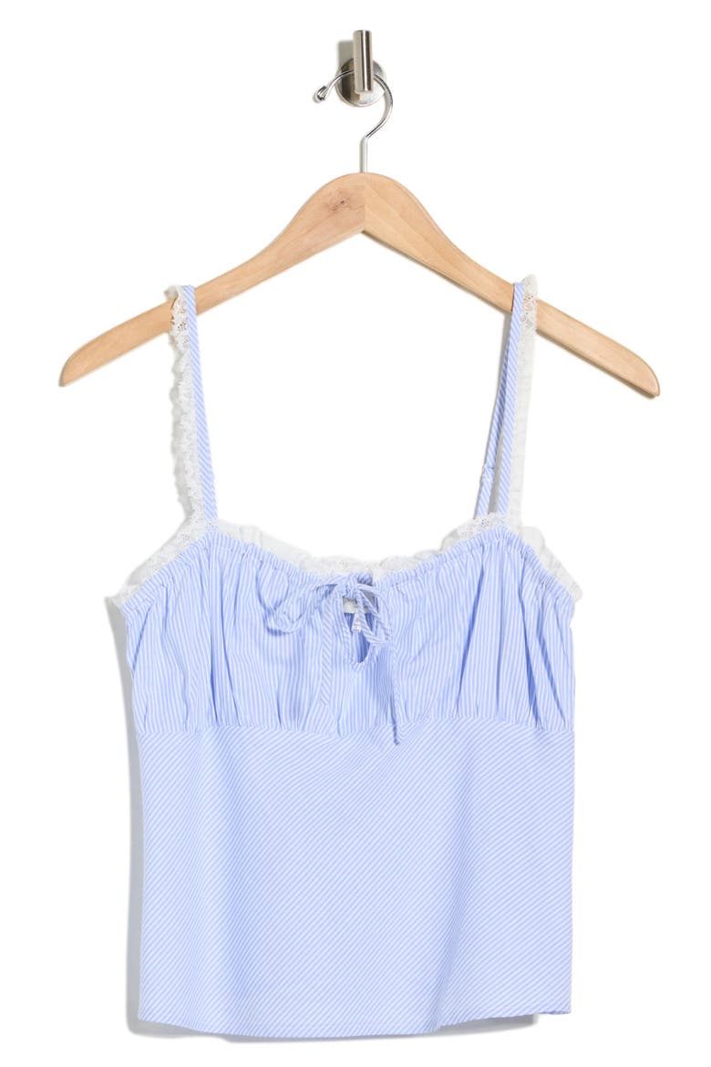 Lace Trim Stripe Cotton Camisole, Alternate, color, BLUE IVORY STRIPE