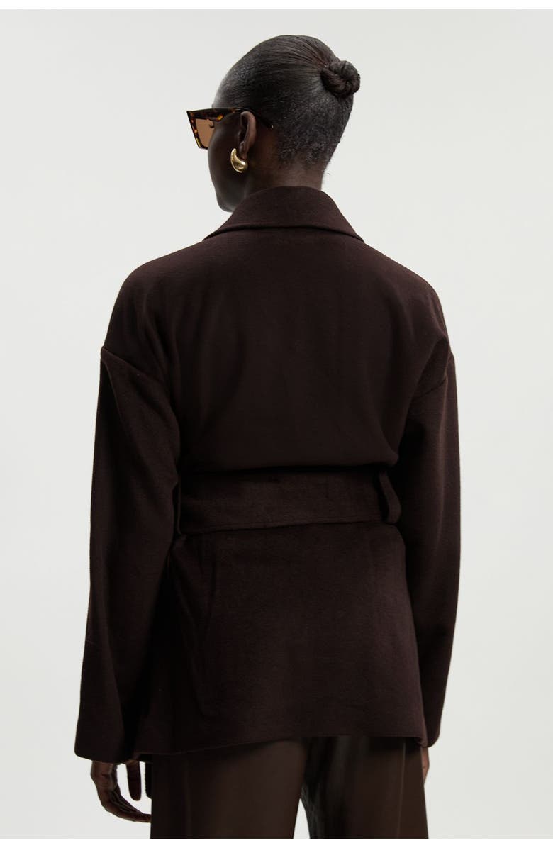 Karen Millen Brushed Wool Wrap Short Coat, Alternate, color, Chocolate