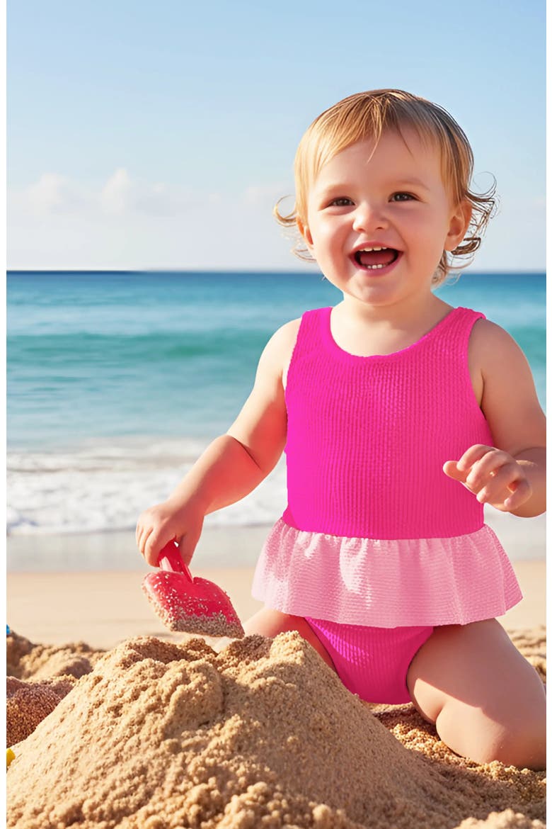 Crinkle Peplum One Piece, Alternate, color, Fuschia