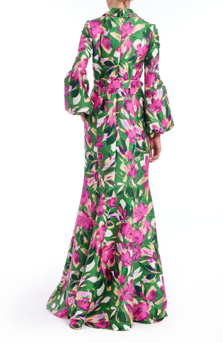 Badgley Mischka Collection Long Sleeve Mermaid Gown, Alternate, color, Emerald Multi