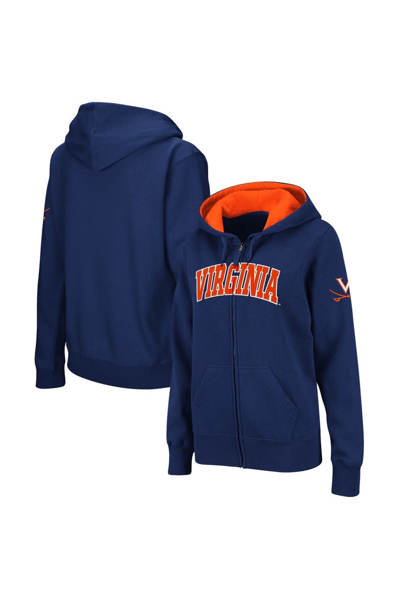 Women's Navy Virginia Cavaliers Arched Name Full-Zip Hoodie, Main, color, Navy