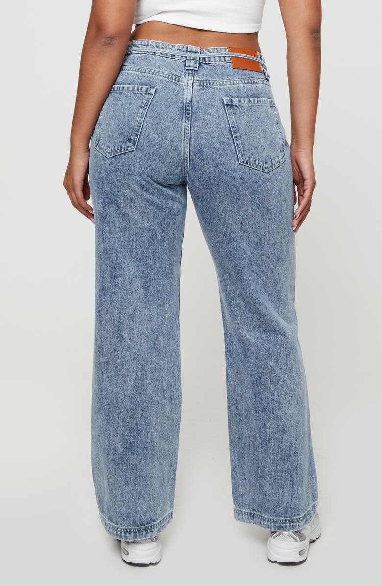Princess Polly Pemberton Tie Waist Mid Rise Wide Leg Jeans, Alternate, color, Blue