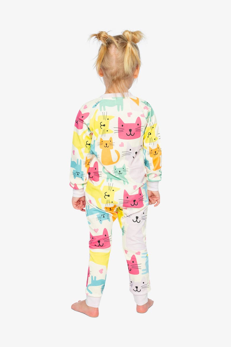 Cat Organic Cotton Front Zipper One Piece Pajama, Alternate, color, White Printed Cats