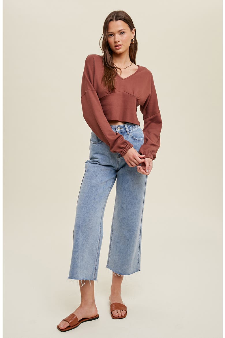 Long Sleeve Cotton Underbust Top, Alternate, color, BURLWOOD